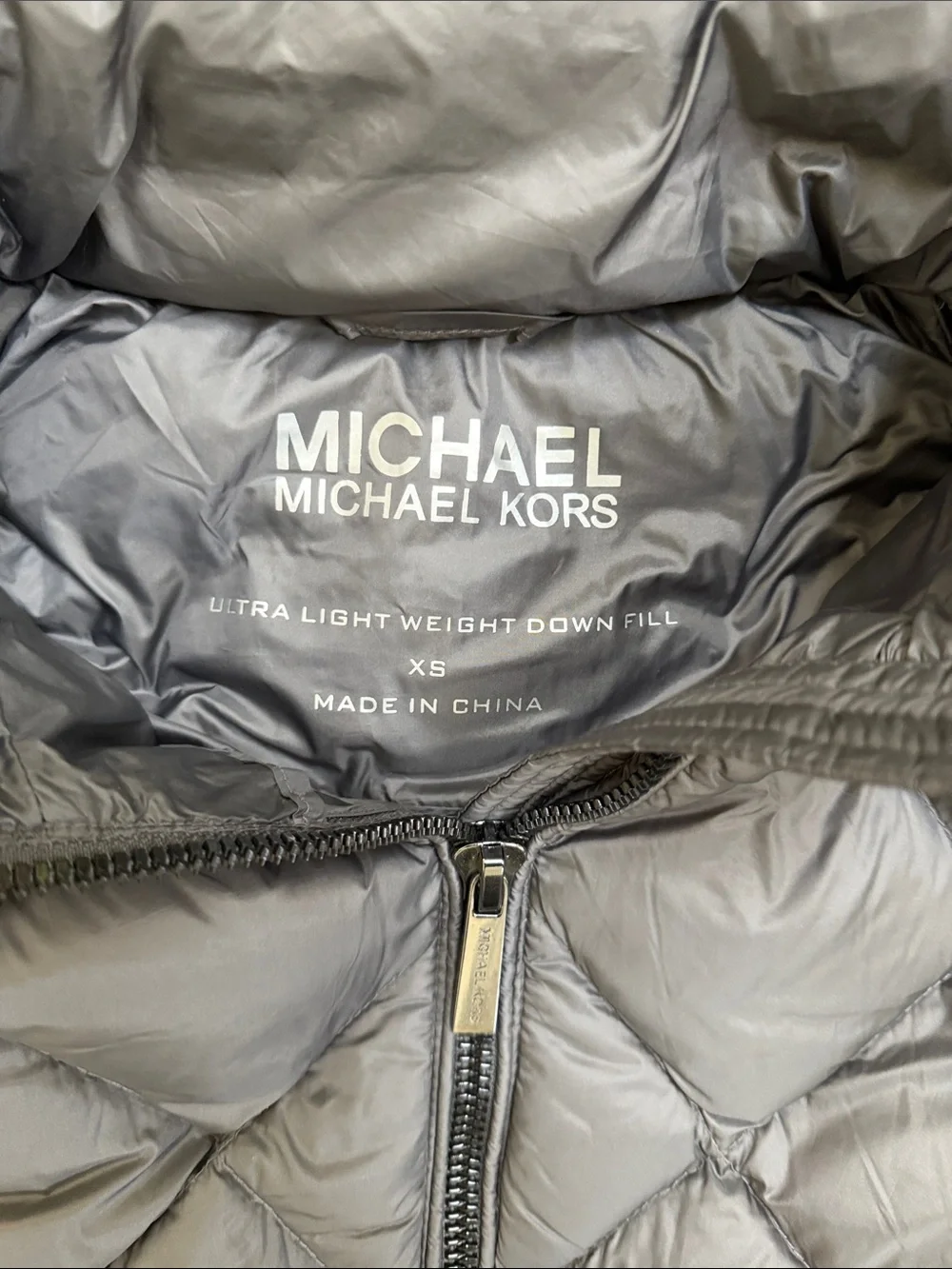 Michael Kors grey Quilted Hooded Long Puffer Coat